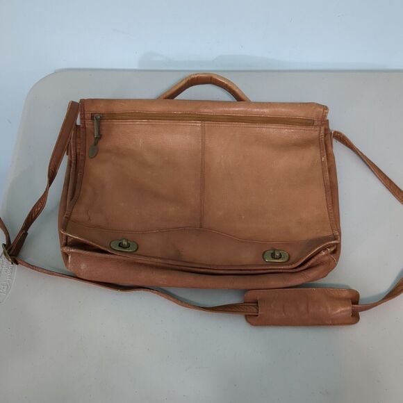 David King Boston Laptop Messenger Bag Briefcase Brown Leather vintage - Picture 1 of 6